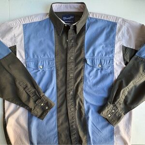 Wrangler Western Colorblock Shirt Mens XL Snap Button Cowboy Rodeo Vintage